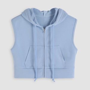 Baby Blue Sleeveless Zipped Hoodie